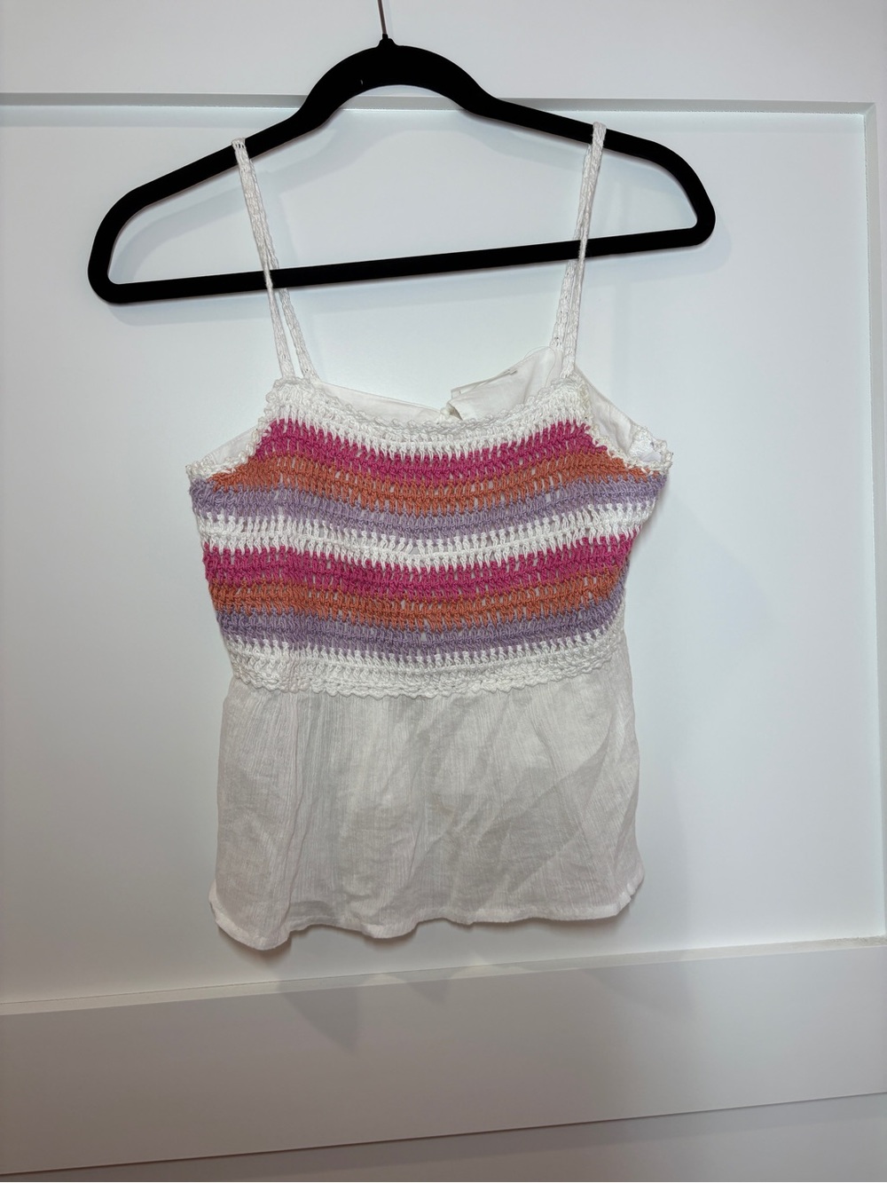 Mango White Crochet Camisole with Pink, Orange & Purple Stripes